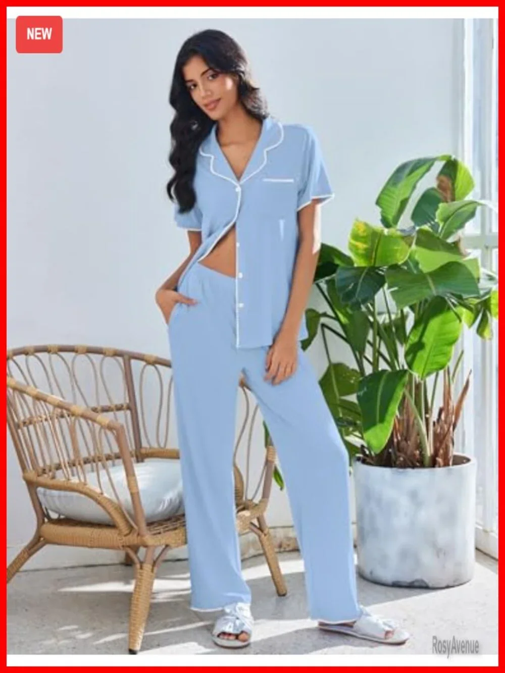Scallop Trim Short Sleeve Pajama Set